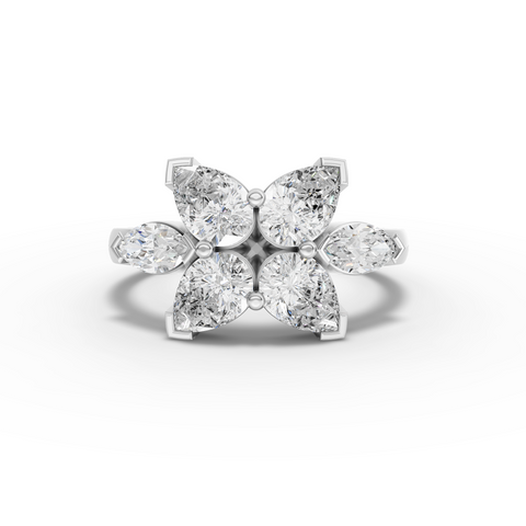 1.77 Ct Lab-Grown Pear Diamond Floral Cluster Ring with Marquise Accents