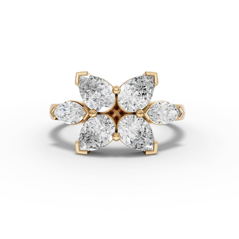 1.77 Ct Lab-Grown Pear Diamond Floral Cluster Ring with Marquise Accents