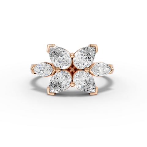 1.77 Ct Lab-Grown Pear Diamond Floral Cluster Ring with Marquise Accents