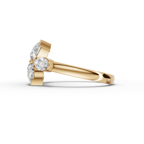 1.77 Ct Lab-Grown Pear Diamond Floral Cluster Ring with Marquise Accents