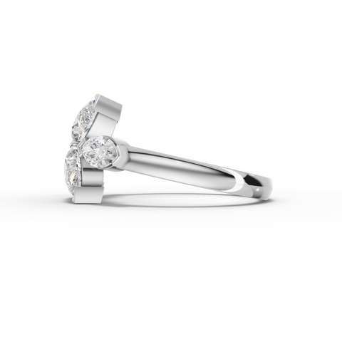 1.77 Ct Lab-Grown Pear Diamond Floral Cluster Ring with Marquise Accents