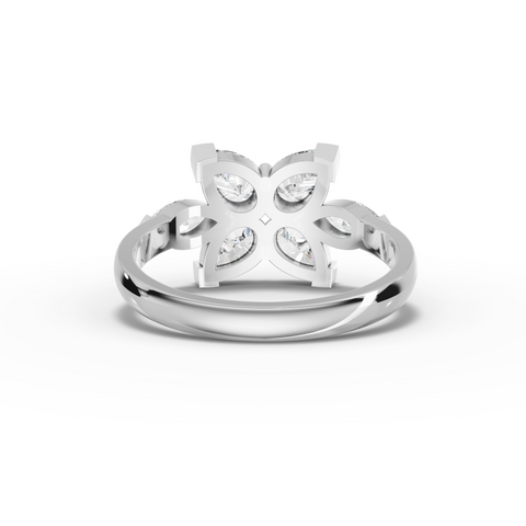 1.77 Ct Lab-Grown Pear Diamond Floral Cluster Ring with Marquise Accents