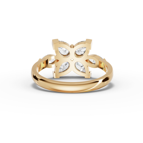 1.77 Ct Lab-Grown Pear Diamond Floral Cluster Ring with Marquise Accents