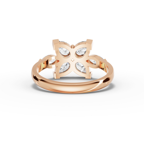 1.77 Ct Lab-Grown Pear Diamond Floral Cluster Ring with Marquise Accents