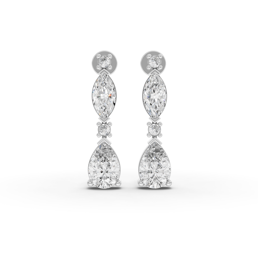 1.11 ct lab grown diamond drop earrings with graduated marquise and pear-cut stones and screw backs