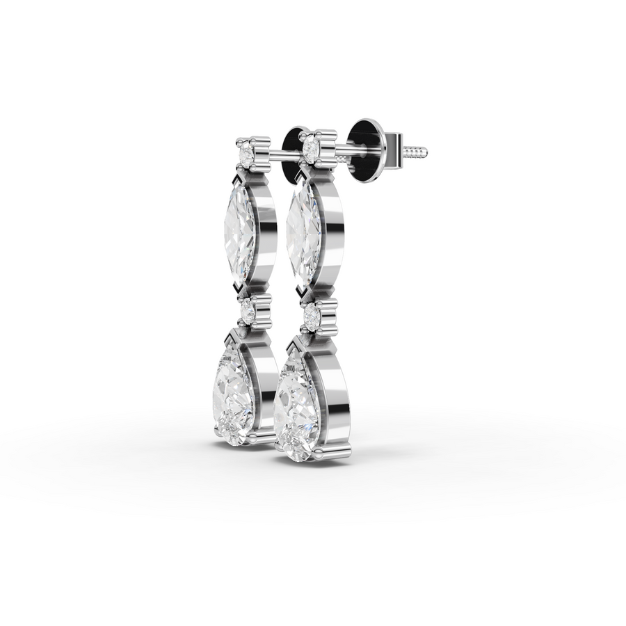 1.11 Ct Marquise & Pear Graduated Drop Earrings