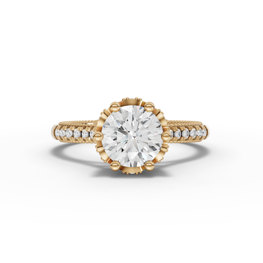 1.41 Ct Round Hidden Halo With Side Stone Ring 1.00 Ct Center