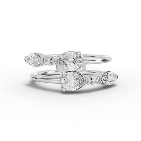 Lab-Grown Pear Diamond Open-Ended Ring with Floating Round Accents