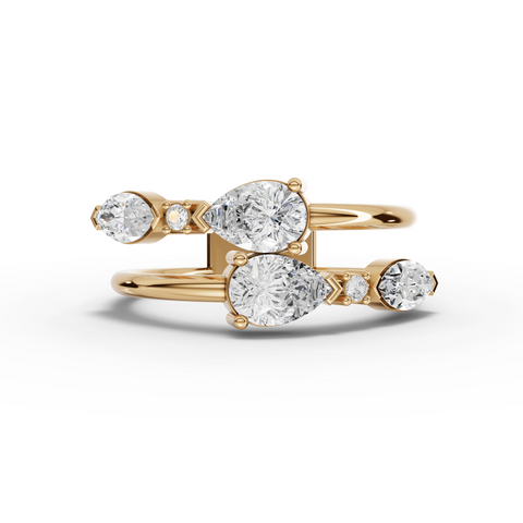 Lab-Grown Pear Diamond Open-Ended Ring with Floating Round Accents