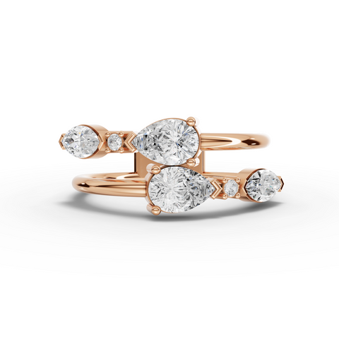Lab-Grown Pear Diamond Open-Ended Ring with Floating Round Accents