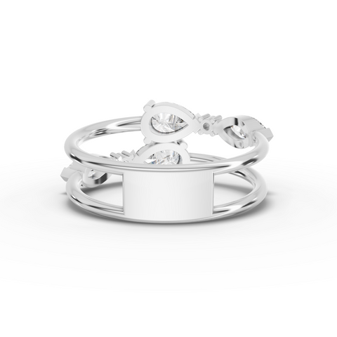 Lab-Grown Pear Diamond Open-Ended Ring with Floating Round Accents