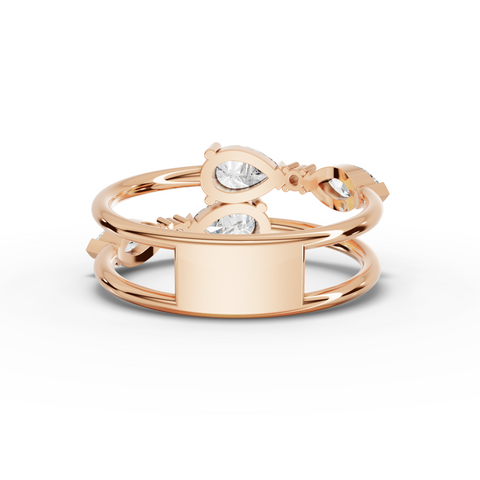 Lab-Grown Pear Diamond Open-Ended Ring with Floating Round Accents