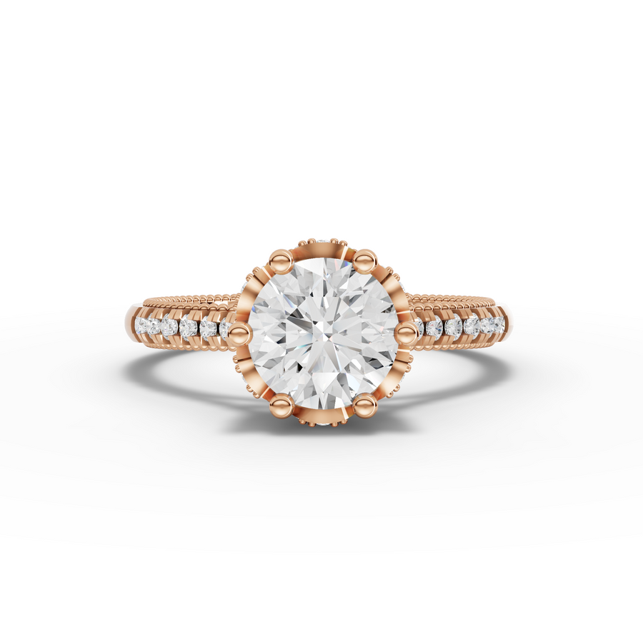 1.41 Ct Round Hidden Halo With Side Stone Ring 1.00 Ct Center