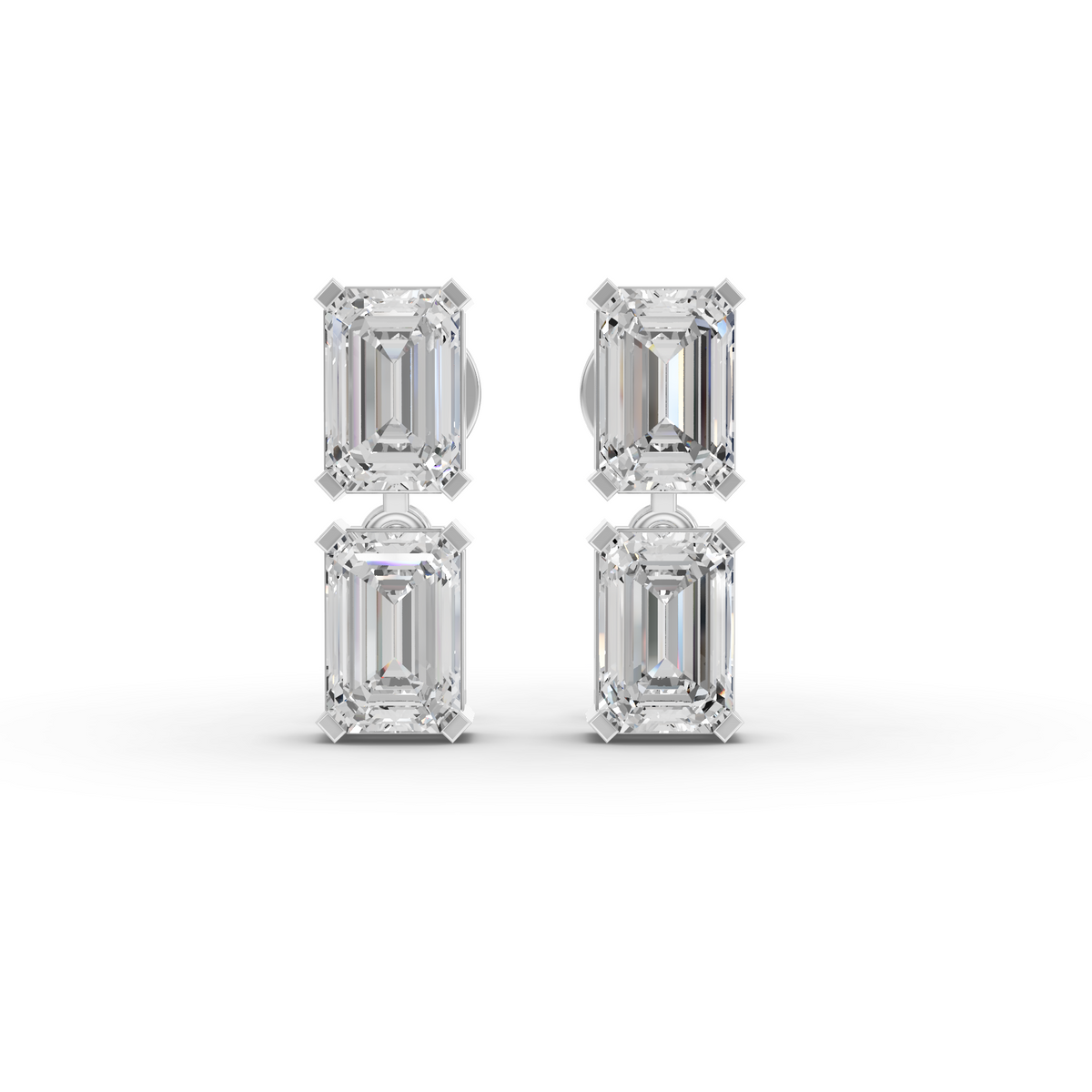 2.23 Ct Emerald Double Drop Lab Diamond Stud Earrings