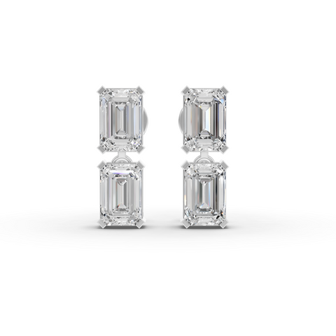 2.23 Ct Emerald Double Drop Lab Diamond Stud Earrings