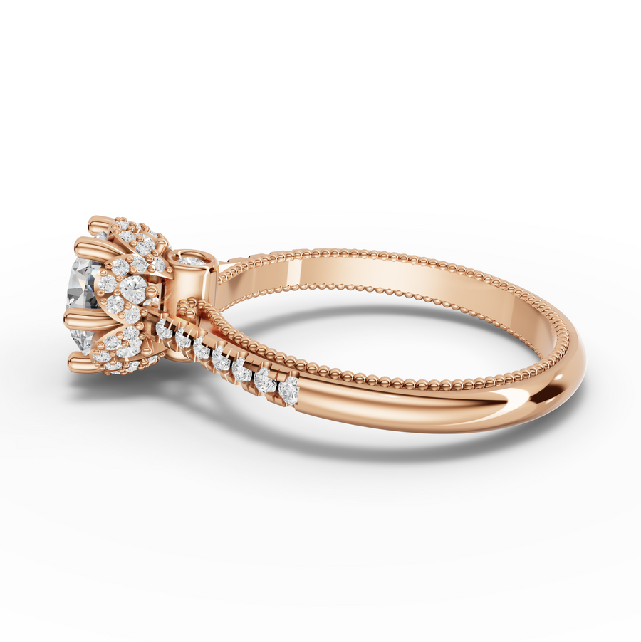 1.41 Ct Round Hidden Halo With Side Stone Ring 1.00 Ct Center