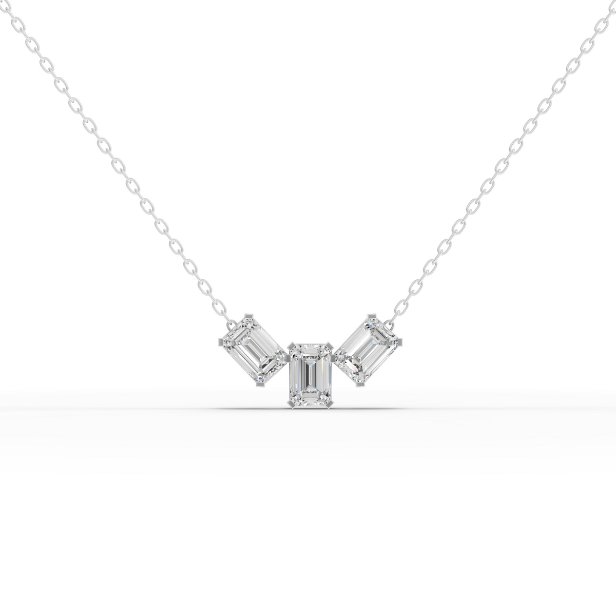 1.67 Ct Emerald-Cut Trio Lab Diamond Pendant Necklace