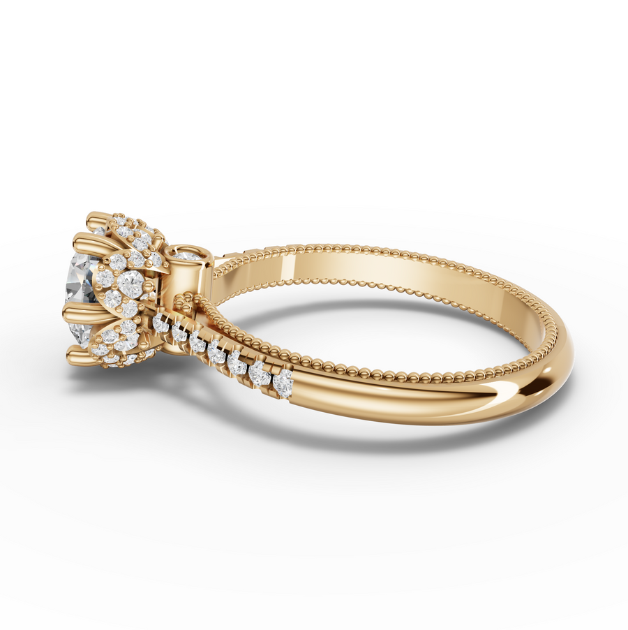 1.41 Ct Round Hidden Halo With Side Stone Ring 1.00 Ct Center