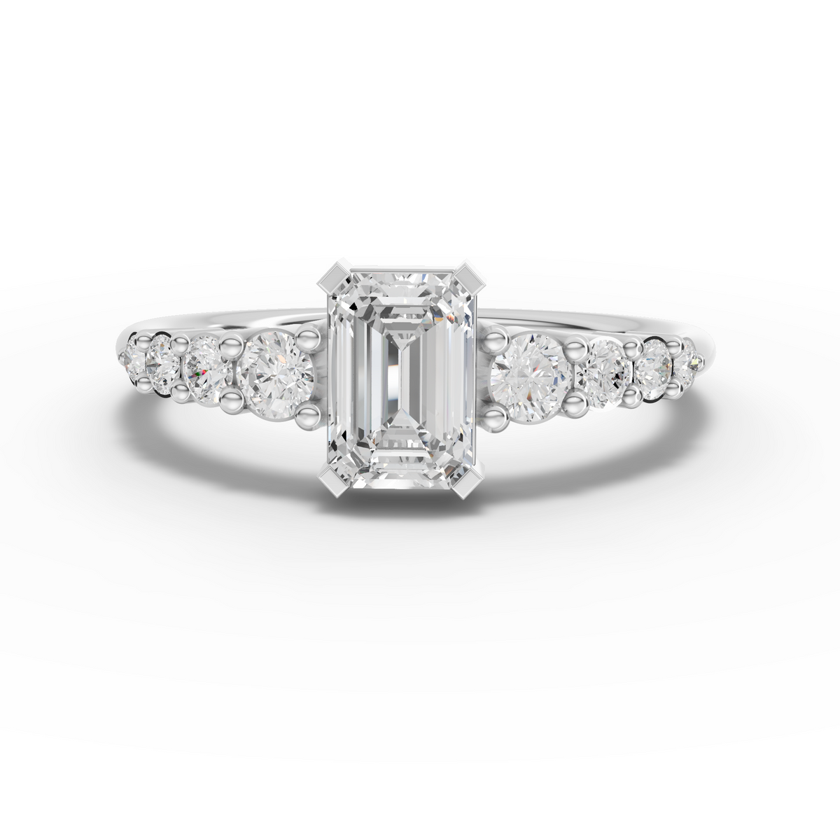 0.80 Ct Lab-Grown Emerald-Cut Diamond Ring with Graduated Round Accent Band