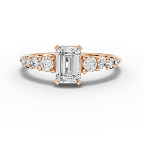 0.80 Ct Lab-Grown Emerald-Cut Diamond Ring with Graduated Round Accent Band