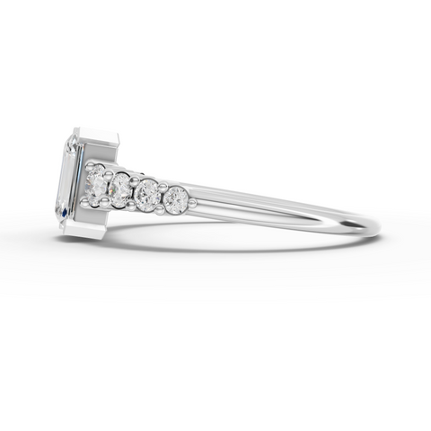 0.80 Ct Lab-Grown Emerald-Cut Diamond Ring with Graduated Round Accent Band
