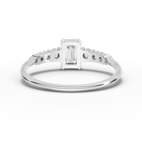 0.80 Ct Lab-Grown Emerald-Cut Diamond Ring with Graduated Round Accent Band
