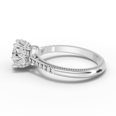 1.41 Ct Vintage Round Lab Grown Diamond Engagement Ring with Hidden Halo & Milgrain Band