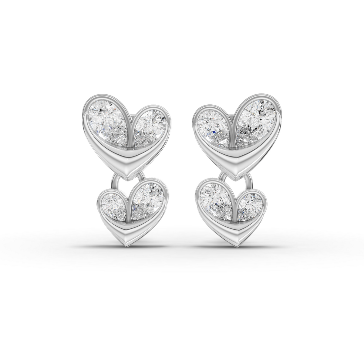 0.81 Ct Lab-Grown Diamond Double Heart Drop Earrings