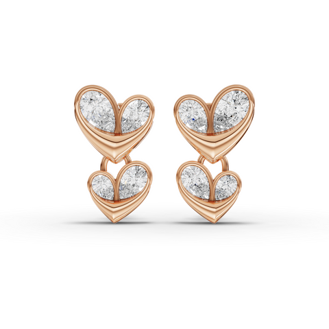 0.81 Ct Lab-Grown Diamond Double Heart Drop Earrings