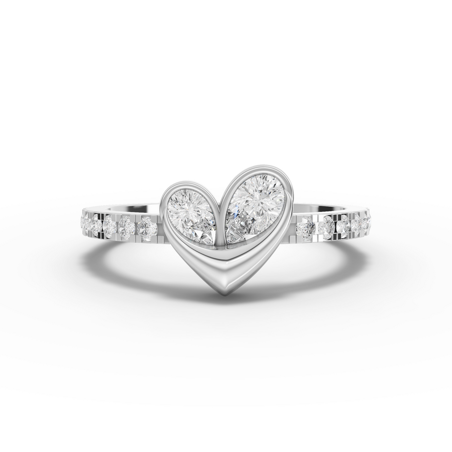 0.44 ct open heart lab diamond ring with pavé band in a refined romantic design