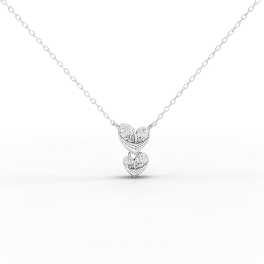 0.42 ct double heart drop lab diamond pendant necklace with interlocking heart design