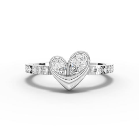 0.44 Ct Lab-Grown Diamond Open Heart Ring with Pavé Band