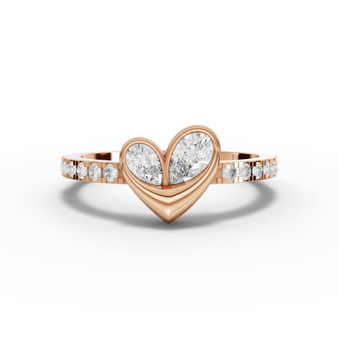 0.44 Ct Lab-Grown Diamond Open Heart Ring with Pavé Band