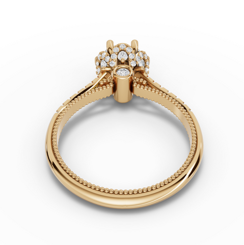 1.41 Ct Vintage Round Lab Grown Diamond Engagement Ring with Hidden Halo & Milgrain Band