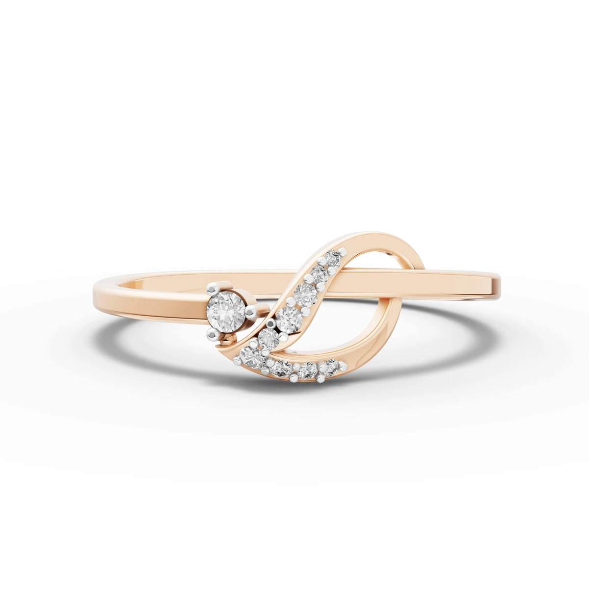 0.06 CT leaf arc minimal lab-grown diamond ring rose gold top view
