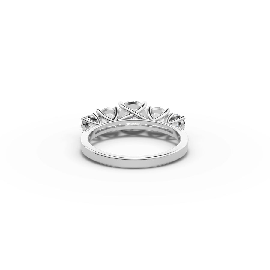 Lab-grown round five stone ring white gold close-up
