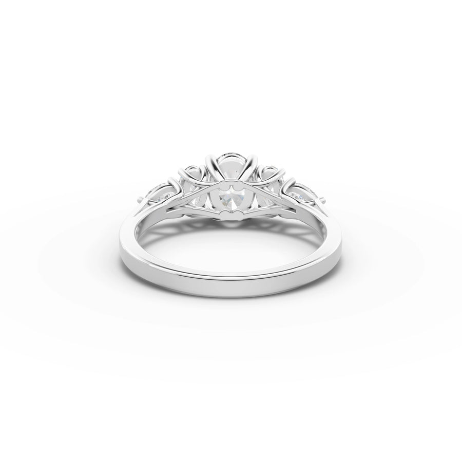 Lab-grown oval five stone ring white gold close-up