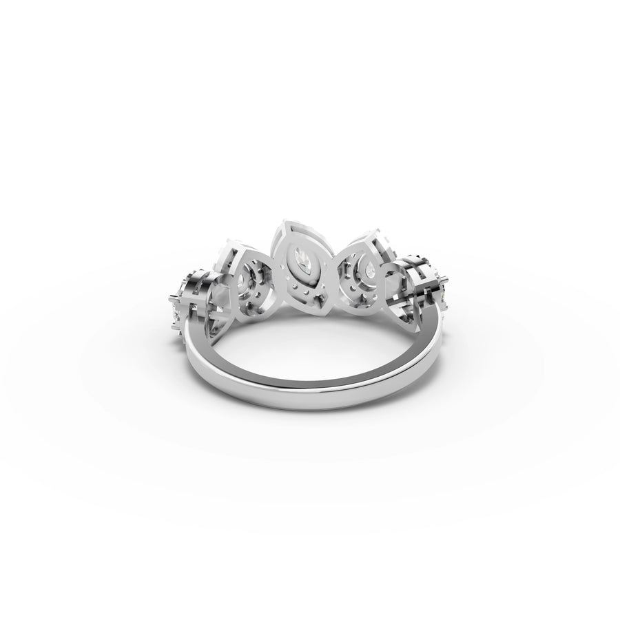 Lab-grown marquise cluster ring white gold close-up