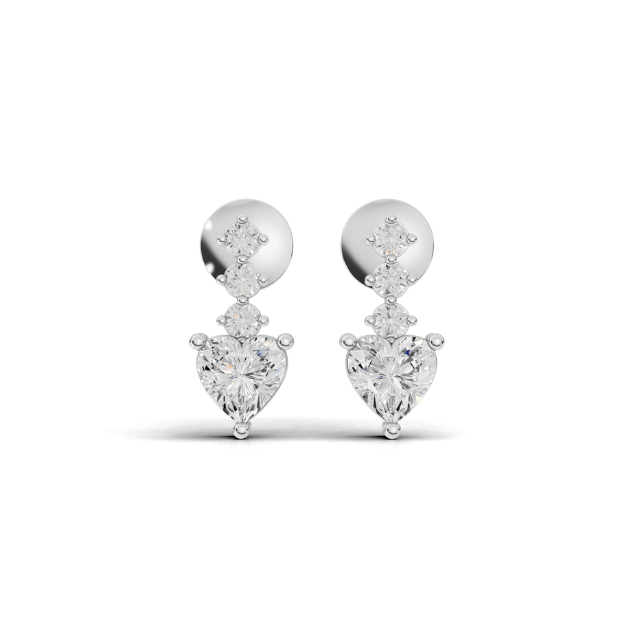1.18 ct heart graduated drop lab diamond earrings with round brilliant accents and screw backs