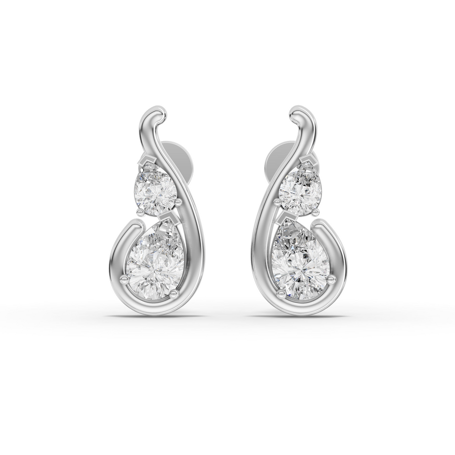 0.98 ct lab-grown pear diamond swirl stud earrings with secure screw backs and a modern teardrop-inspired design