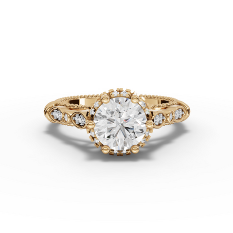 1.19 Ct Vintage Milgrain Round Cut Lab Grown Diamond Engagement Ring with Hidden Halo