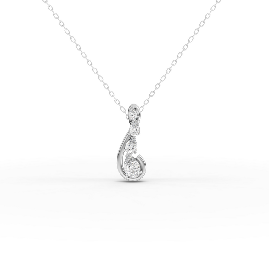 0.63 ct lab grown round diamond swirl drop pendant with elegant flowing design
