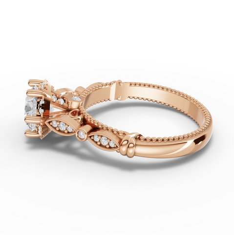 1.19 Ct Vintage Milgrain Round Cut Lab Grown Diamond Engagement Ring with Hidden Halo