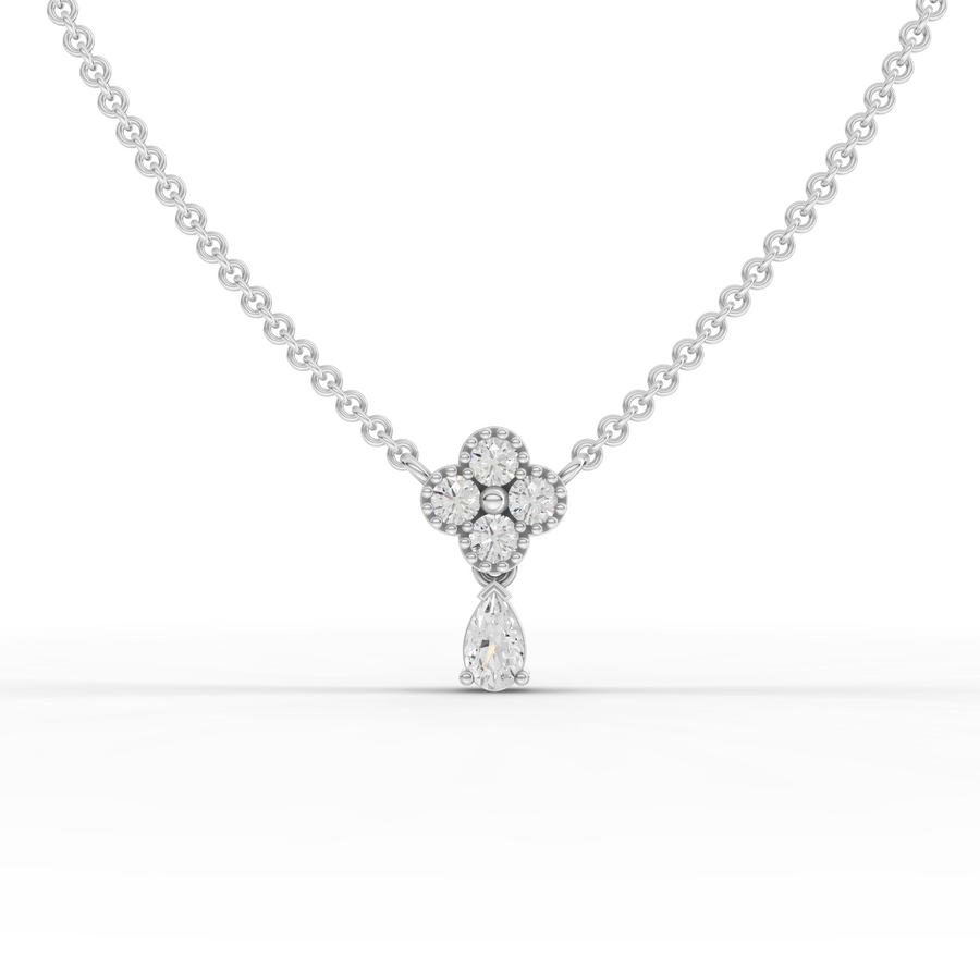 0.40 ct lab grown diamond floral cluster drop pendant necklace with delicate chain