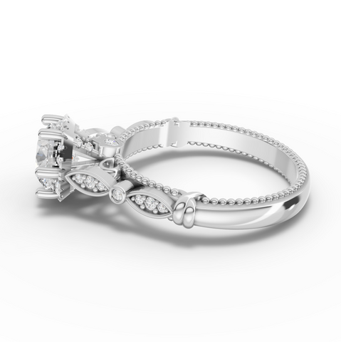 1.19 Ct Vintage Milgrain Round Cut Lab Grown Diamond Engagement Ring with Hidden Halo