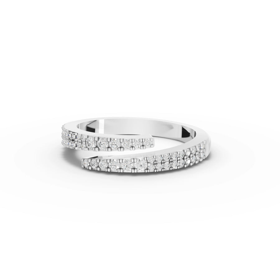 0.36 ct open wrap lab diamond ring with round stones and double pavé band