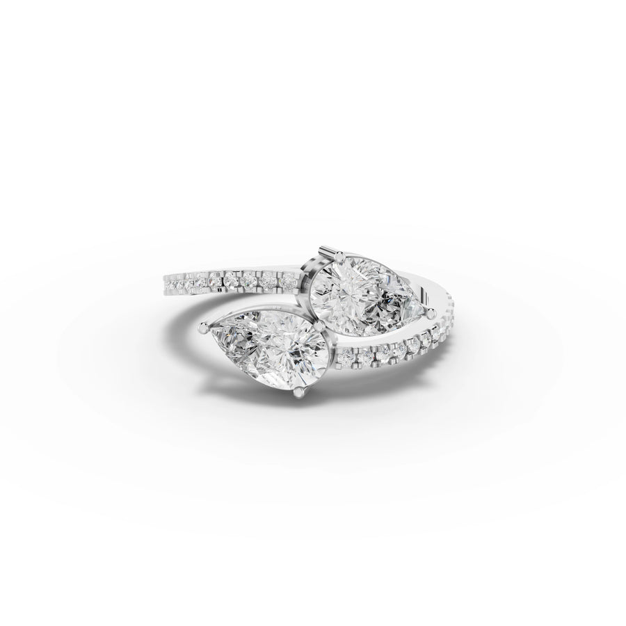 1.65 ct pear Toi et Moi lab diamond ring with two pear stones and pavé open band