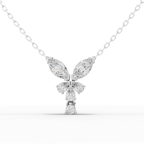 Marquise-Cut Lab-Grown Diamond Floral Jewelry Set: Drop Pendant Necklace, Stud Earrings & Pavé Ring