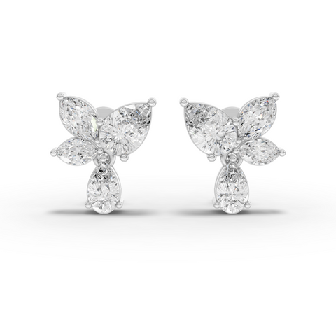 Lab Grown Diamond Butterfly Floral Jewelry Set with Drop Earrings Pendant and Ring