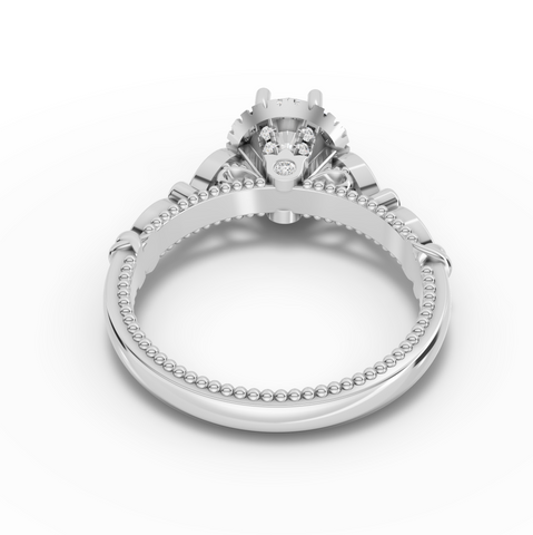 1.19 Ct Vintage Milgrain Round Cut Lab Grown Diamond Engagement Ring with Hidden Halo